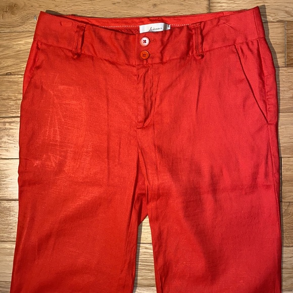 Anthropologie Elevenses Brenton Straight Leg Linen Blend coral red work pants 4 - Picture 4 of 15